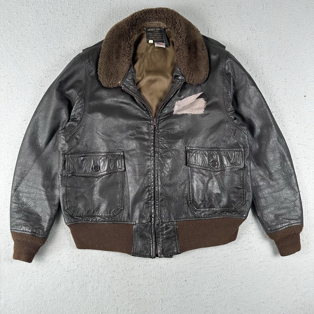 Vintage Avirex Jacket Mens 44 Leather Fur Collar G-1 US Navy Flight Bomber USA